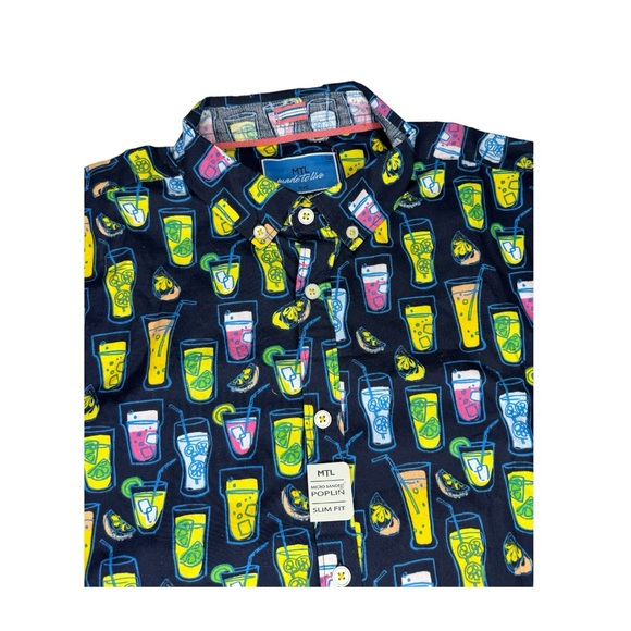 NWT Made To Live NYC Men's slim fit button down cocktails print short sleeve - Picture 5 of 7